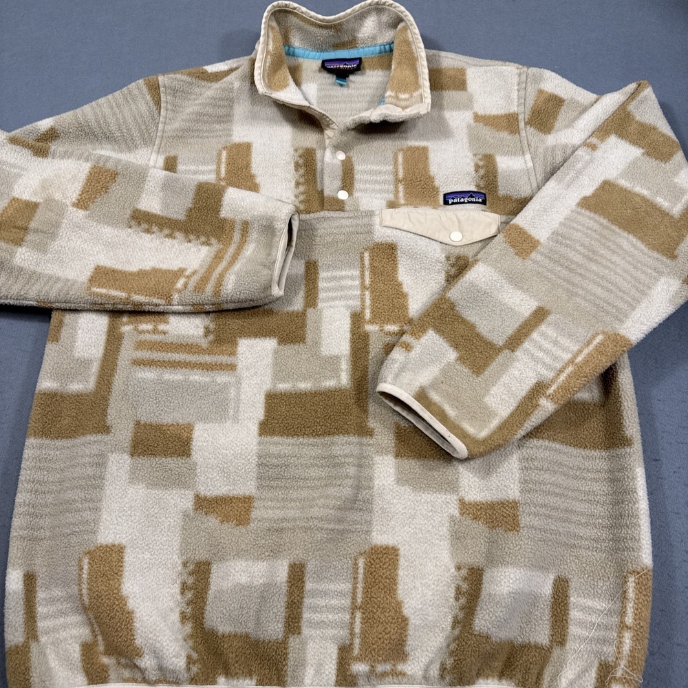 Patagonia Synchilla XL || Beige and Cream Geo Fleece Pullover Vintage 90a